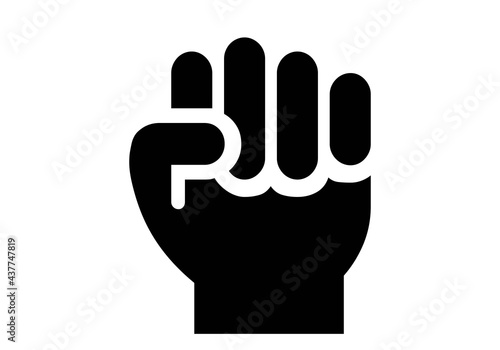 Puño cerrado en negro sobre fondo blanco. Símbolo de lucha. 