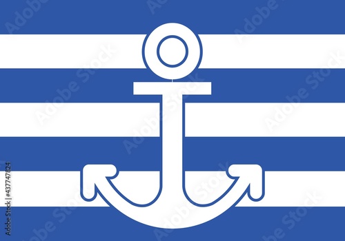 Ancla blanca sobre estampado de rayas azules y blancas. Motivo marino