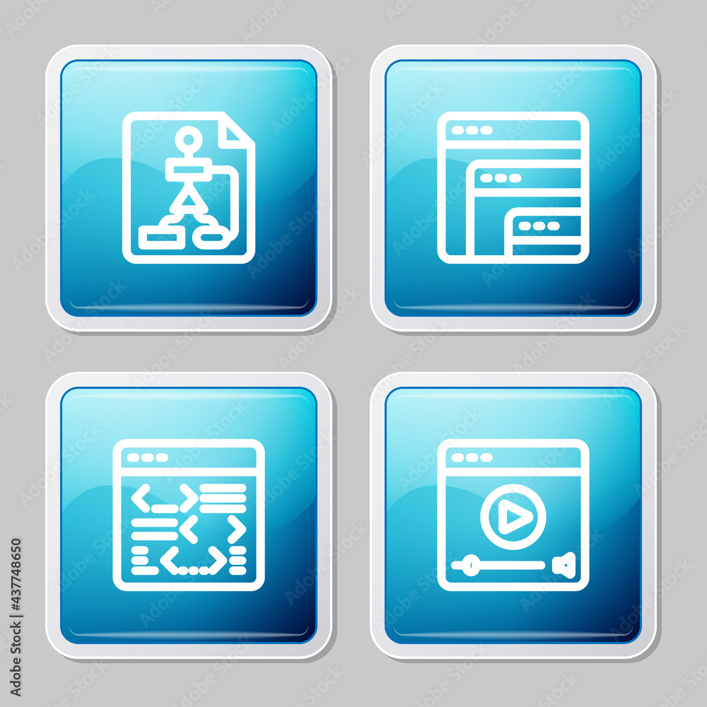 Set line Flowchart, Software, and Online play video icon. Vector Set line Flowchart, Software, and Online play video icon. Vector