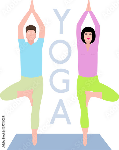 family doing yoga , doing yoga , playing sports , health , meditating in yoga , vector illustration , relax, recreation, beauty and mental health.