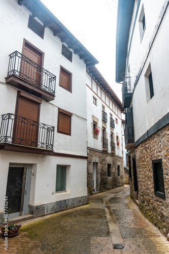 Houses in the historic center of the Ea municipality near Lekeitio, Bay of Biscay in the Cantabrian Sea. Basque Country © unai