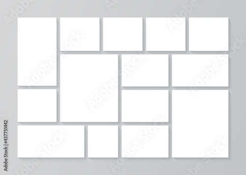 Photo collage grid. Moodboard template. Vector illustration. Mosaic pictures album.