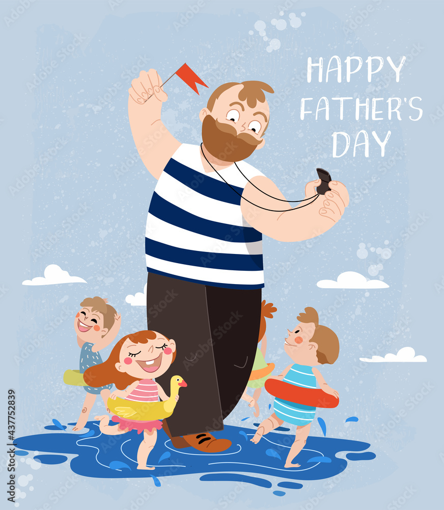 Happy Father's Day greeting background in vector. Dad play with his children Happy Father's Day greeting background in vector. Dad play with his children