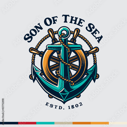 Illustrated Anchor with Steering Wheel