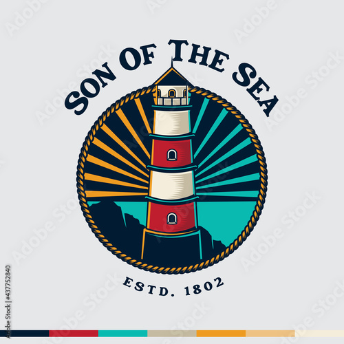 Illustrated Lighthouse Vintage Retro Logo
