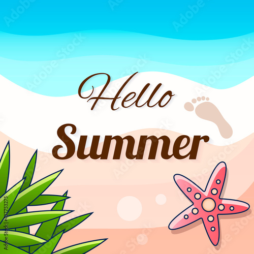 Hello summer background. Tropical palm leaves illustration