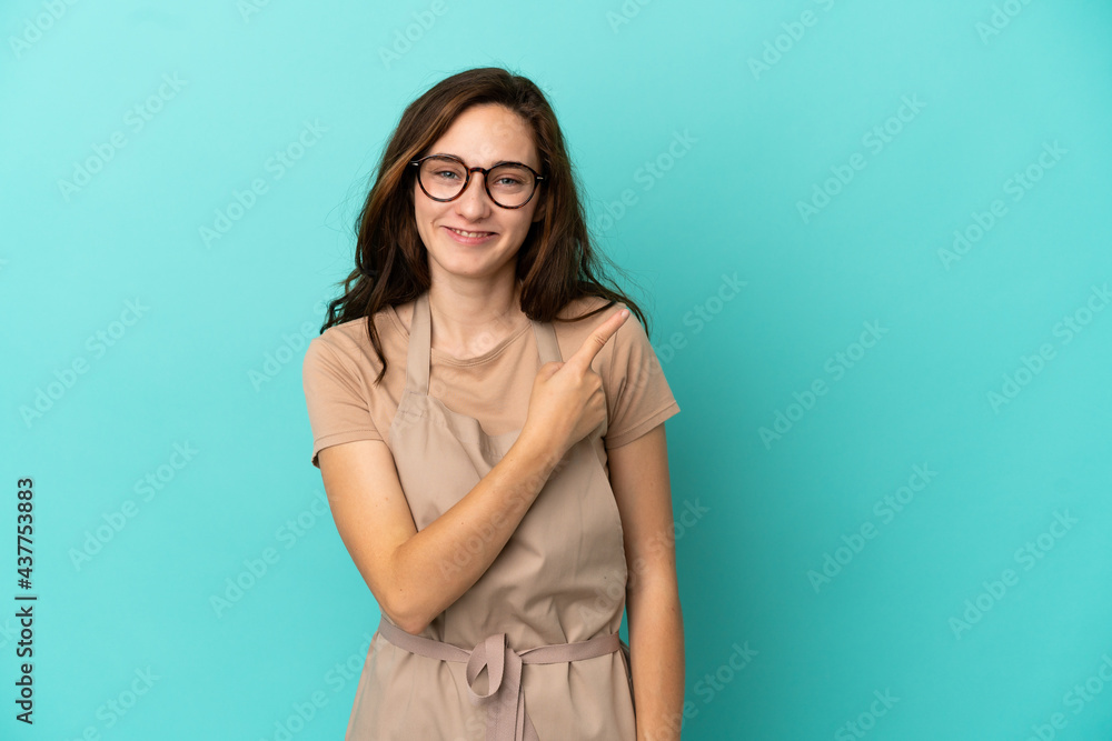 Restaurant waiter pointing to the side to present a product Restaurant waiter pointing to the side to present a product