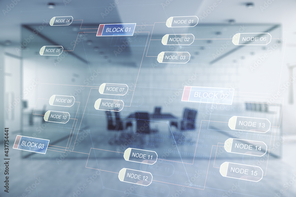 Abstract virtual coding concept on a modern furnished office background. Multiexposure Abstract virtual coding concept on a modern furnished office background. Multiexposure