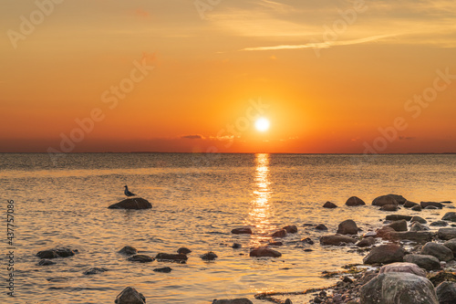 Sunset over Baltic Sea  seen from Klein Zicker  Mecklenburg-Western Pomerania  Germany