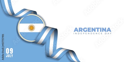 Argentina Independence Day background template design with Argentina emblem flag and flying blue white ribbon
