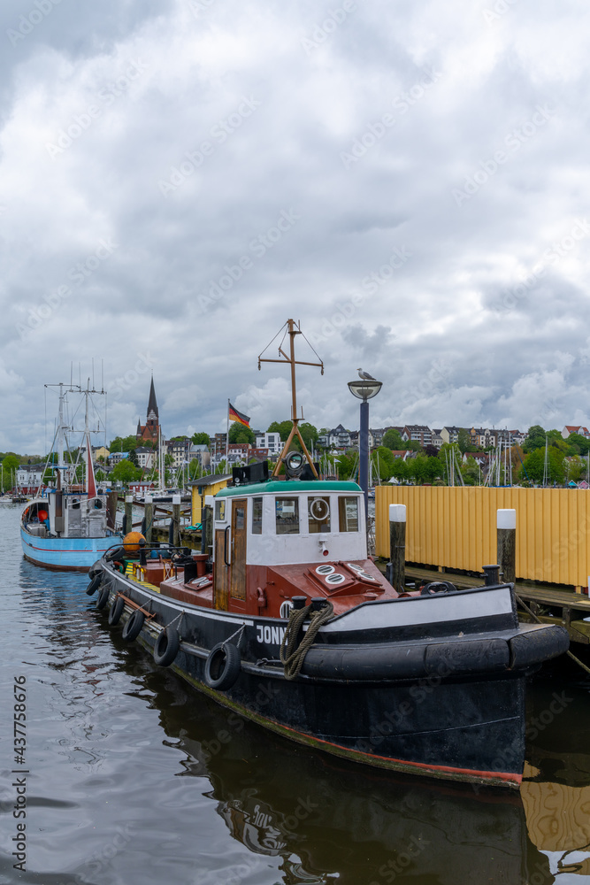 close up view of an old tugboat in the harbor at Flensburg