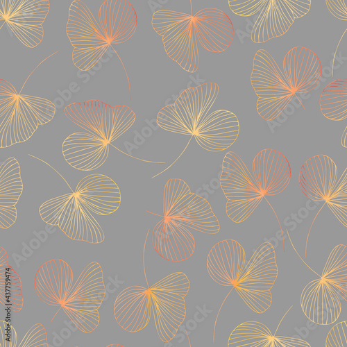 autumn contour watercolor leaves with gradient vector seamless pattern. background for fabrics, prints, packaging and postcards
