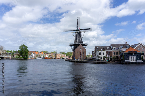 view of the Dee Adrian Windmill and Binnen Spaarne River in Haarlem