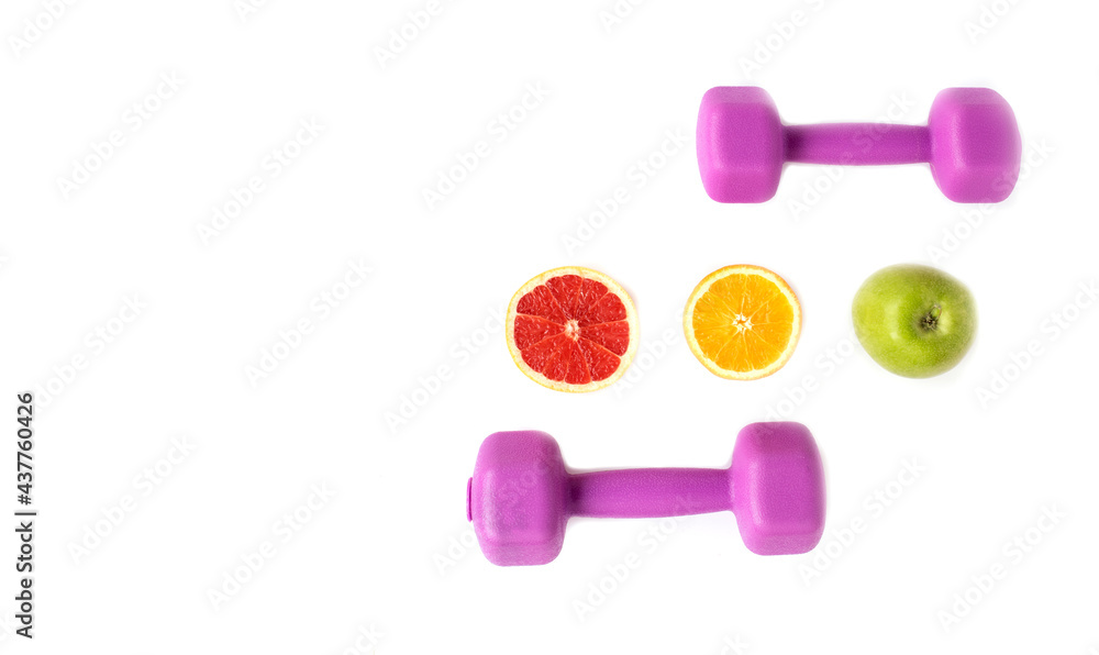 Weight loss program poster. Flat lay concept of healthy lifestyle for female body Weight loss program poster. Flat lay concept of healthy lifestyle for female body