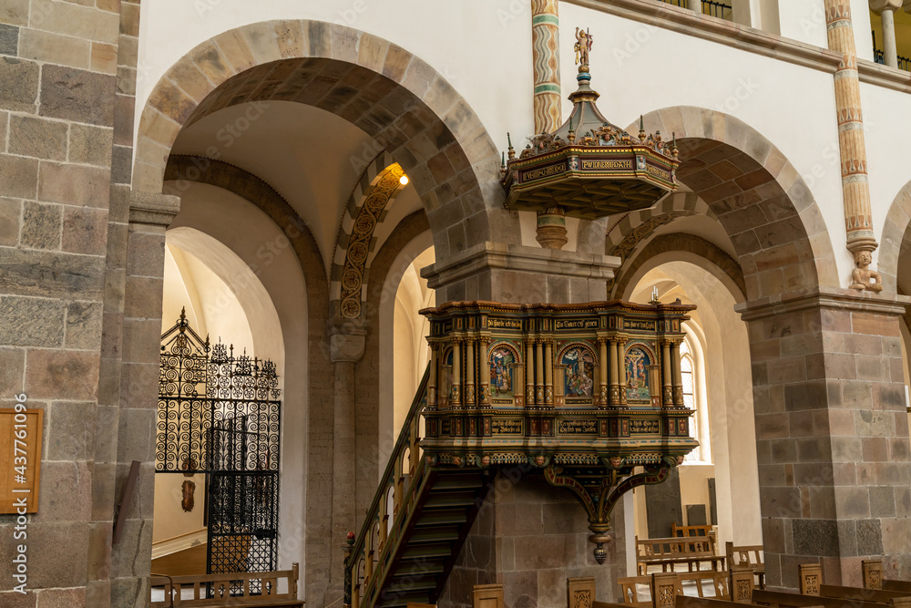 view of the pulpit in the interior of the cathedral of Ribe