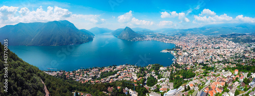 Lugano city aerial panoramic view photo