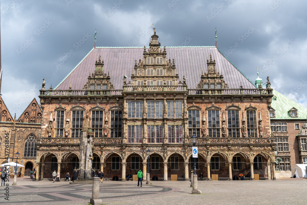 the historic city hall building in the old city center of Bremen