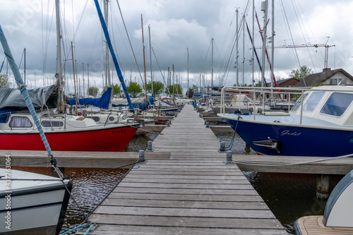 many boats moored in the marina at Sloten in the Netherlands