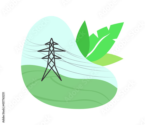 Electrical substation with high voltage lines.  isolated background. Industrial illustration.