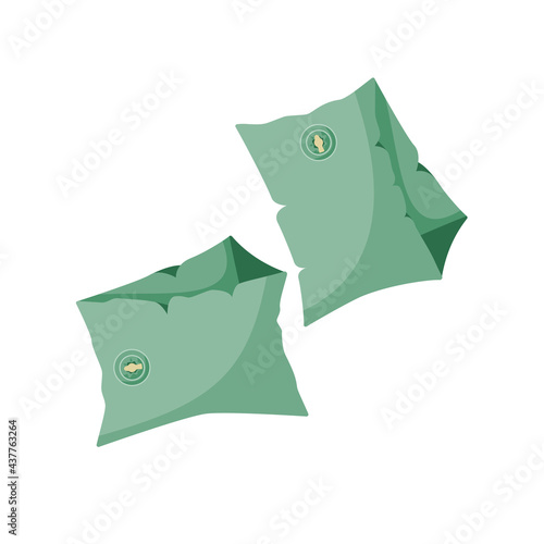 Inflatable sleeves for swimming green. Vector illustration in a flat style, isolated on a white background.