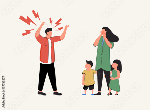 Family conflict. Angry, unhappy people. Divorce or quarrel of a couple, domestic violence between husband and wife.