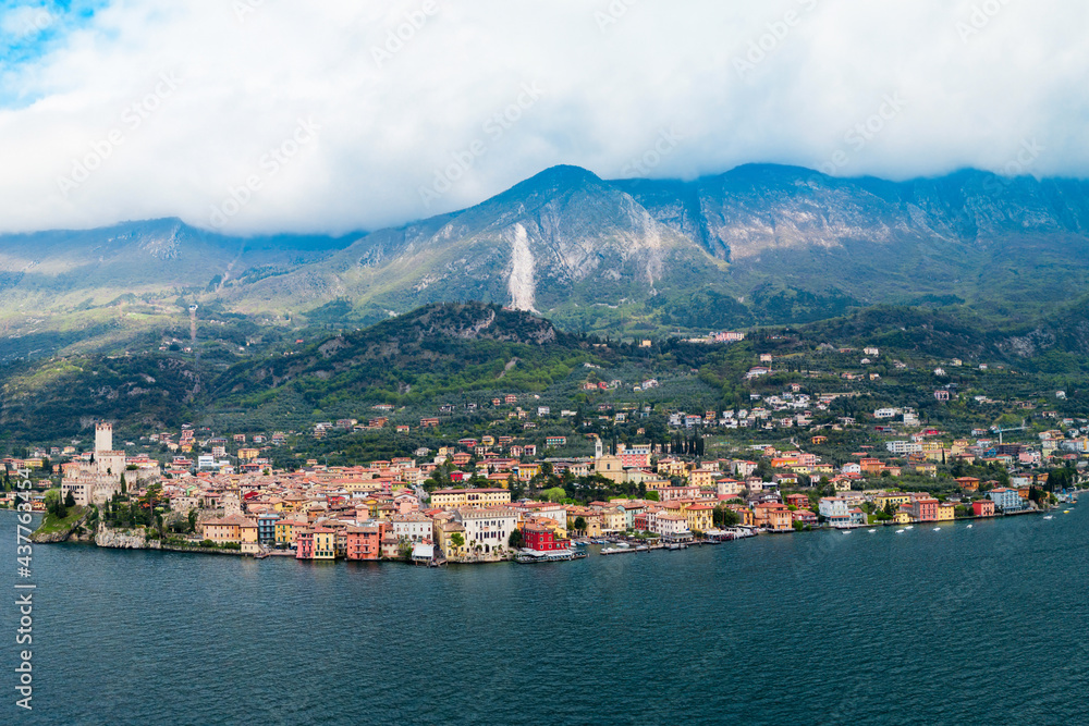Malcesine aerial panoramic view, Italy