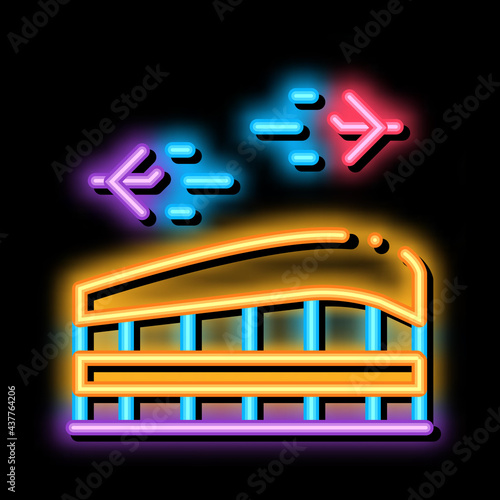 Airport Building Station neon light sign vector. Glowing bright icon Airport And Air Planes Flying Concept Linear Pictogram. Construction For Passengers sign. transparent symbol illustration