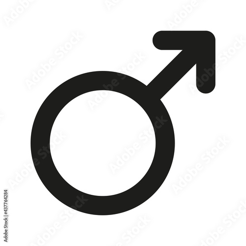 Male sex symbol icon. Gender symbol simple silhouette. Black icon isolated on white background. Vector illustration.