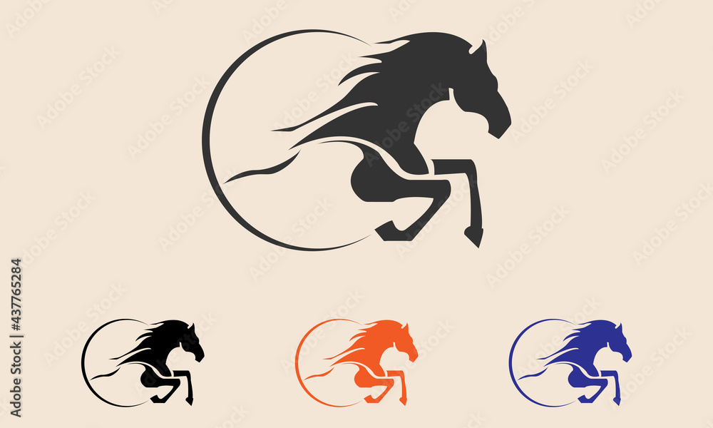 Fast speed Jumping horse logo design elements, side view running horse