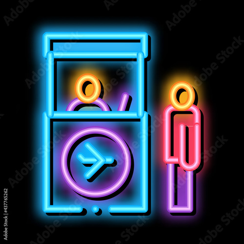 Passport And Customs Control neon light sign vector. Glowing bright icon Immigration Officer And Human Passenger On Security Control sign. transparent symbol illustration