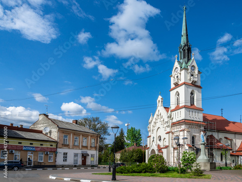 Stryi, Ukraine - May, 2021: Church of Our Lady Protectress, Polish Roman Catholic Church in Stryi, Prykarpattia region, Lviv Oblast, Ukraine.