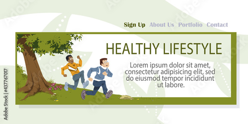 People run in park. Rest on nature. Illustration for internet and mobile website.