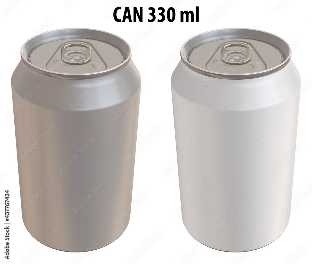 3D rendering - High resolution image of CAN 330ml, white and silver, isolated on white background, high quality details, print ready for large format 3D rendering - High resolution image of CAN 330ml, white and silver, isolated on white background, high quality details, print ready for large format