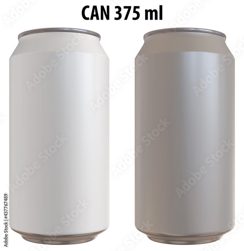 3D rendering - High resolution image of CAN 375ml, white and silver,  isolated on white background, high quality details, print ready for large format