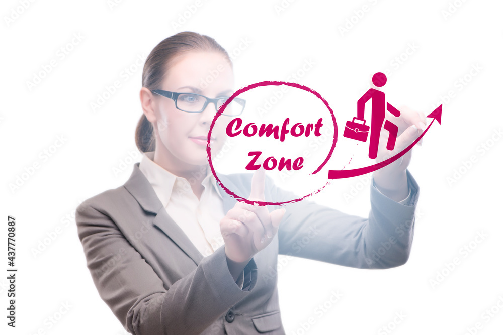 Businesswoman in the concept of stepping out of comfort zone Businesswoman in the concept of stepping out of comfort zone