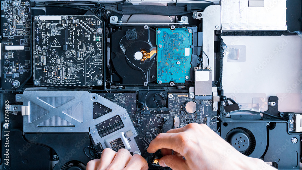 Motherboard service. Technology hardware repair and electronic computer maintenance from technician engineer man. Support pc equipment flat lay. Motherboard service. Technology hardware repair and electronic computer maintenance from technician engineer man. Support pc equipment flat lay.