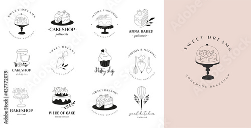 Simple and elegant homemade bakery logo collection. Hand drawn modern style logos, pastry and bread shop vector and label design