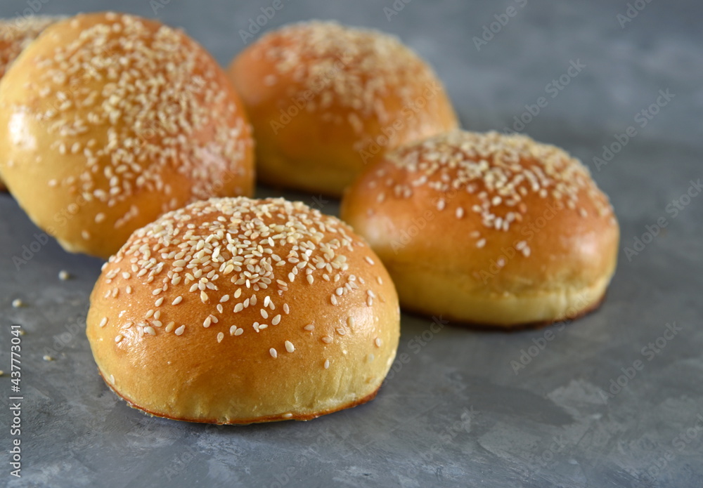 Buns with sesame seeds for hamburgers homemade Buns with sesame seeds for hamburgers homemade