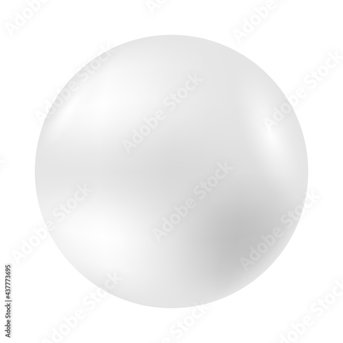 Ball white. Plastic sphere on white background. Realistic shining pearl. Isolated light circle. Grey round object with shiny reflections. Vector illustration