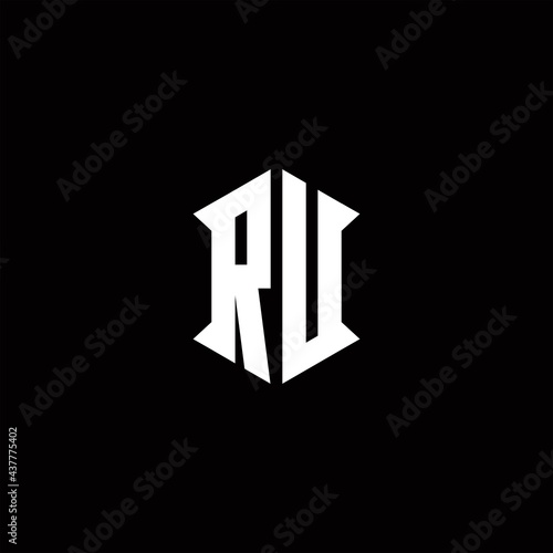 RU Logo monogram with shield shape designs template