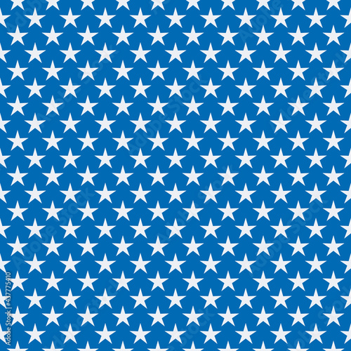 White stars and blue background. Vector seamless repeat stars ornament.