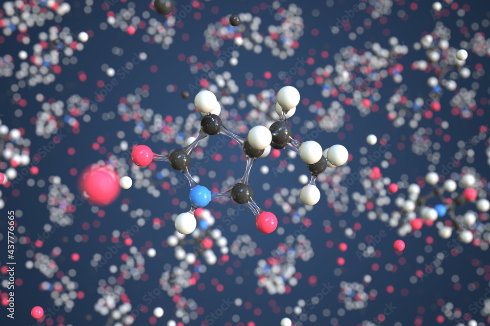 Ethosuximide molecule. Conceptual molecular model. Chemical 3d rendering Ethosuximide molecule. Conceptual molecular model. Chemical 3d rendering