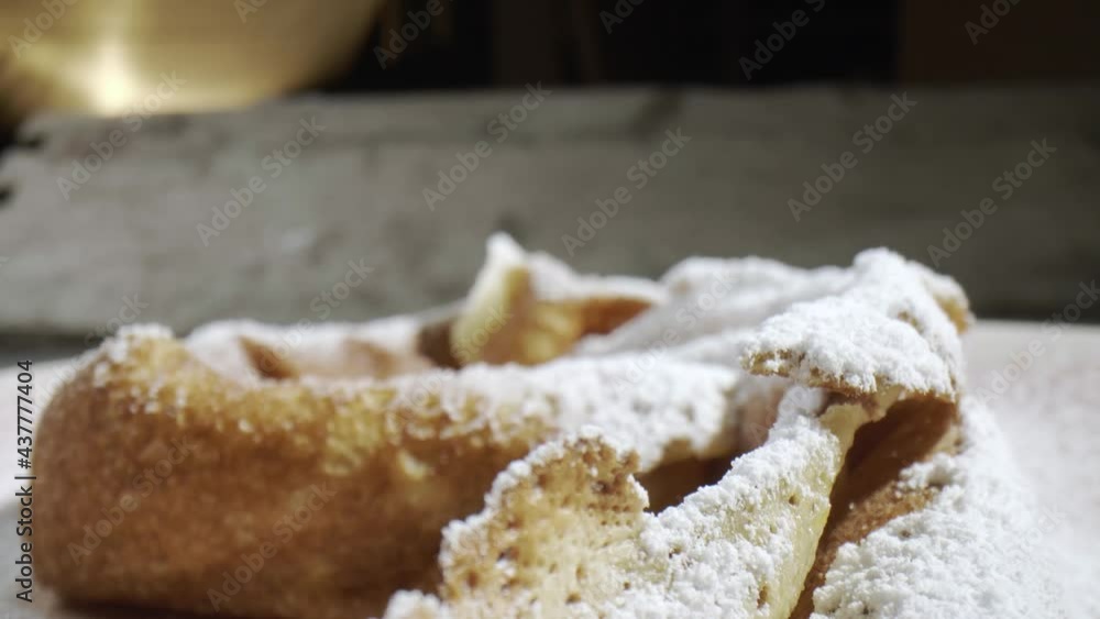 Fascinating probelens super closeup macro dolly shot of pancake with jam Fascinating probelens super closeup macro dolly shot of pancake with jam