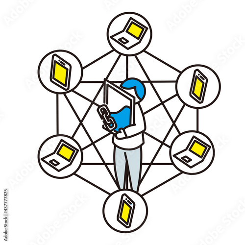 ブロックチェーンなどのアイソメトリック図　人ver