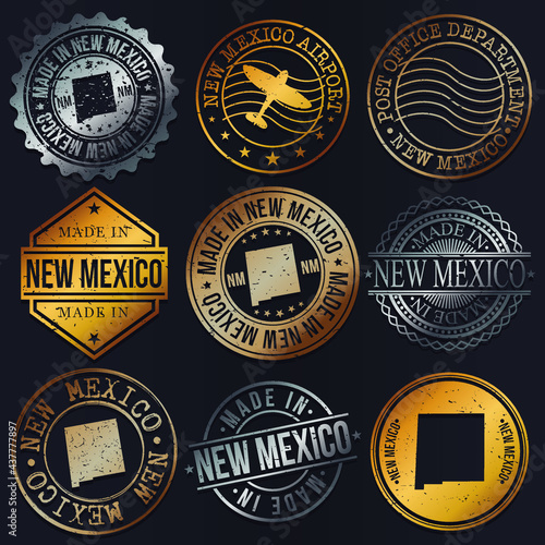 New Mexico, USA Business Metal Stamps. Gold Made In Product Seal. National Logo Icon. Symbol Design Insignia Country.