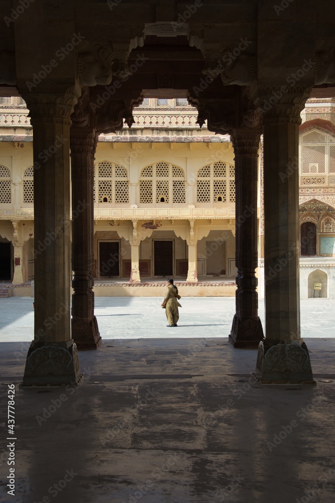Colonnade inside the Amber Fort. Amer, India.