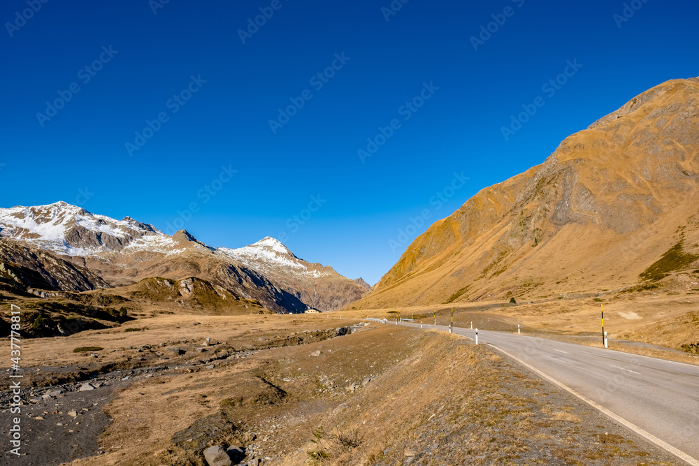 Obraz premium Road through the mountain landscape - Lukmanier Pass, Switzerland 