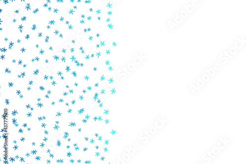 Christmas card with blue snowflakes on white background. Isolated snowflakes icon. Empty paper shape. Winter cartoon flat illustration. Copy space. Holiday pattern, banner, frame, greeting card desig