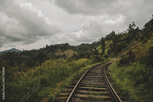 Rail track leading into a cloudy landscape