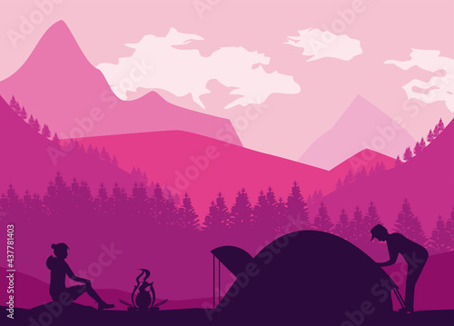 adventurers and tent scene
